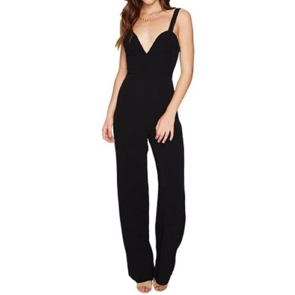 Flynn Skye XS Ariel Flare Wide Leg Crepe Jumpsuit in Black - Picture 1 of 7